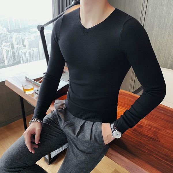 men's sweaters autumn winter solid color v-neck base korean style slim long sleeve black mens pullover 882v, White;black
men's sweaters autumn winter solid color v-neck base korean style slim long sleeve black mens pullover 882v, White;black
