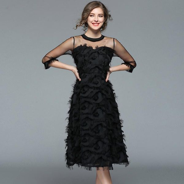 casual dresses summer runway patchwork princess feather tassel lace dress elegant see though luxury mesh women's vestidos female, Black;gray
casual dresses summer runway patchwork princess feather tassel lace dress elegant see though luxury mesh women's vestidos female, Black;gray