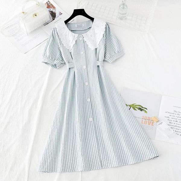 casual dresses 2021 summer dress women short sleeve sweet doll collar plaid cotton linen vintage single-breasted long femme, Black;gray
casual dresses 2021 summer dress women short sleeve sweet doll collar plaid cotton linen vintage single-breasted long femme, Black;gray