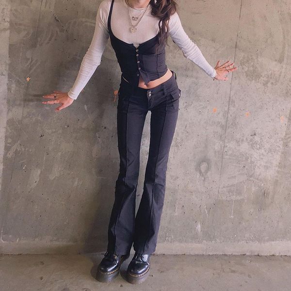 capri enter thin aesthetic waist low flare and-girl solid vintage pockets y2k pants autumn 90s black fashion, Black;white
capri enter thin aesthetic waist low flare and-girl solid vintage pockets y2k pants autumn 90s black fashion, Black;white