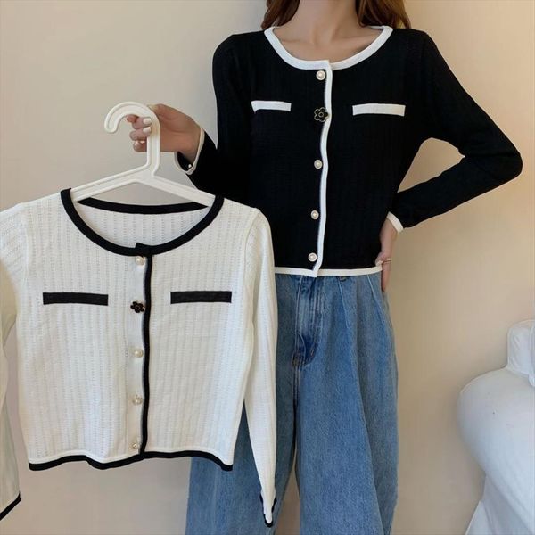women knitted full sleeve sweater o neck cardigans lady knit pearl buttons coats outerwear crop tees for female, White;black
women knitted full sleeve sweater o neck cardigans lady knit pearl buttons coats outerwear crop tees for female, White;black
