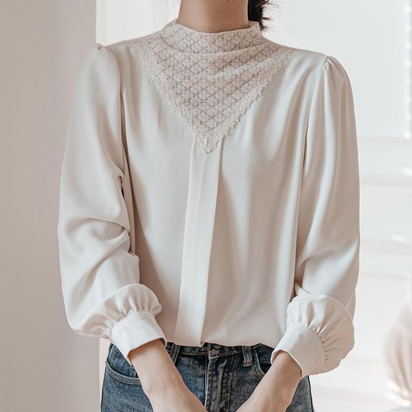 women's blouses & shirts korean sweet loose clothes lace up puff sleeve women fashion stand collar ladies vintage, White
women's blouses & shirts korean sweet loose clothes lace up puff sleeve women fashion stand collar ladies vintage, White