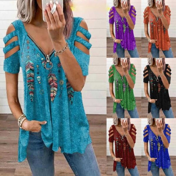 summer new t-shirt women's printed v-neck zipper strapless short-sleeved t-shirt plus size casual loose t-shirt y0621, White
summer new t-shirt women's printed v-neck zipper strapless short-sleeved t-shirt plus size casual loose t-shirt y0621, White