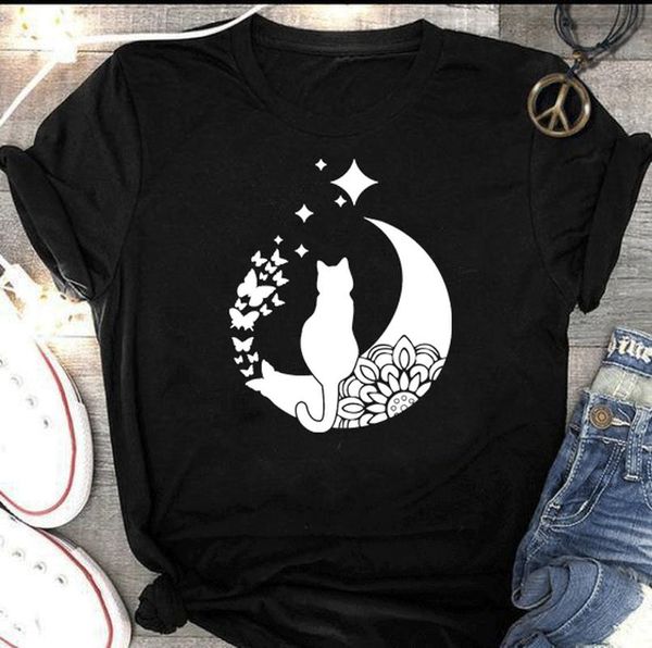 women's t-shirt 100% pure cotton women t shirt cat sitting on moon printed tshirt ladies short sleeve tee female clothes mujer, White
women's t-shirt 100% pure cotton women t shirt cat sitting on moon printed tshirt ladies short sleeve tee female clothes mujer, White