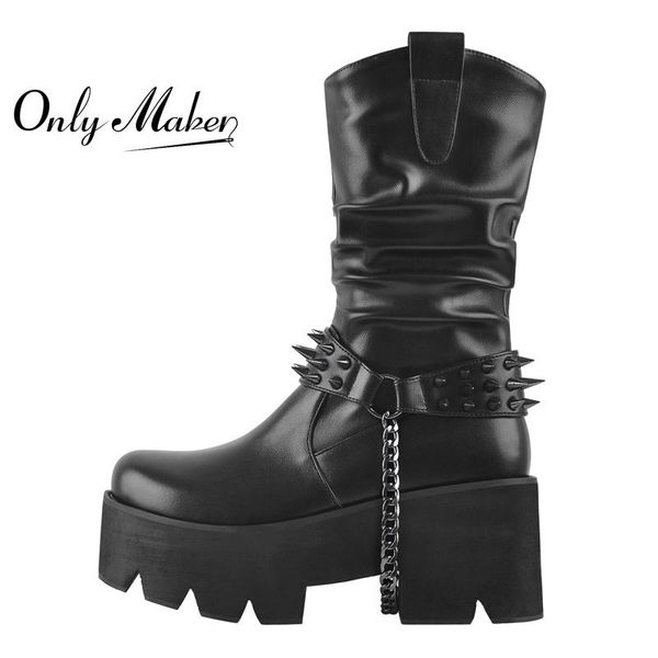boots onlymaker round toe platform lace-up rivet decoration metal chain wedges ankle booties zipper big size punk, Black
boots onlymaker round toe platform lace-up rivet decoration metal chain wedges ankle booties zipper big size punk, Black