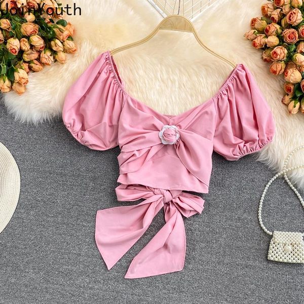women's blouses & shirts joinyouth sweet women temperament square collar backless chic bandage bow crop 2021 korean blusas femme, White
women's blouses & shirts joinyouth sweet women temperament square collar backless chic bandage bow crop 2021 korean blusas femme, White