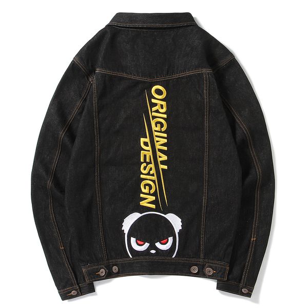 autumn embroidered panda lapel black trendy men's loose coat street large denim et, Black;brown
autumn embroidered panda lapel black trendy men's loose coat street large denim et, Black;brown