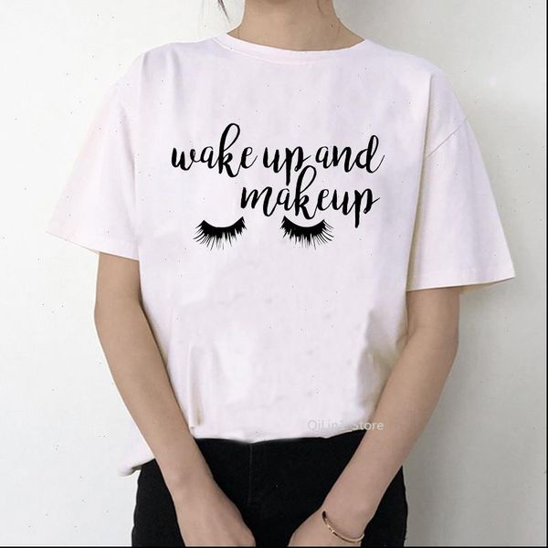 funny womens t shirt wake up and makeup lipstick eyelash print women summer short sleeve white lovely tee
funny womens t shirt wake up and makeup lipstick eyelash print women summer short sleeve white lovely tee