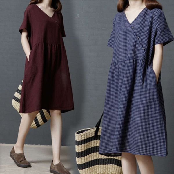 chinese national style korean loose size women's fashion plaid v-neck short sleeve dress, Black;gray
chinese national style korean loose size women's fashion plaid v-neck short sleeve dress, Black;gray