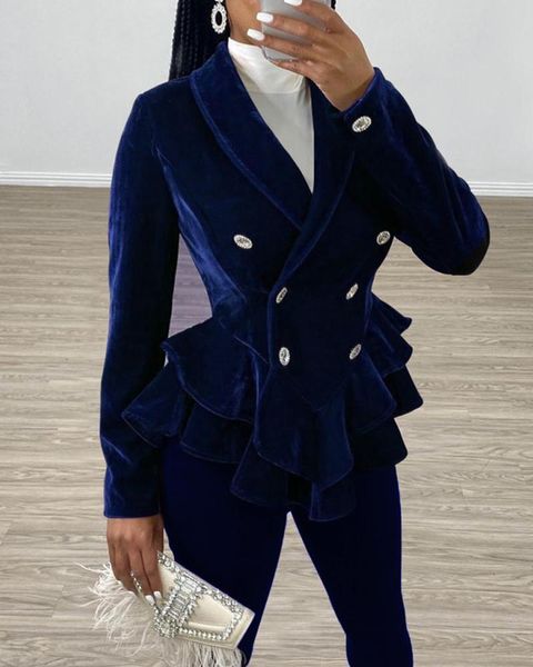 women's jackets ol double breasted velvet ruffle blazer workwear women long sleeve elegant blazers and, Black;brown
women's jackets ol double breasted velvet ruffle blazer workwear women long sleeve elegant blazers and, Black;brown