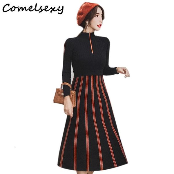 casual dresses 2021 autumn winter stripe knitted sweater dress women long sleeve midi elegant warm slim runway vestidoes, Black;gray
casual dresses 2021 autumn winter stripe knitted sweater dress women long sleeve midi elegant warm slim runway vestidoes, Black;gray