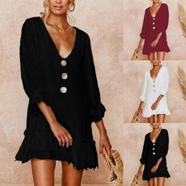 Casual Dresses Women's Sexy Fashion Deep V-Neck Solid Color Dress Hem Pleated summer vestidos vestido robe femme 0ZBO, Black;gray
Casual Dresses Women's Sexy Fashion Deep V-Neck Solid Color Dress Hem Pleated summer vestidos vestido robe femme 0ZBO, Black;gray