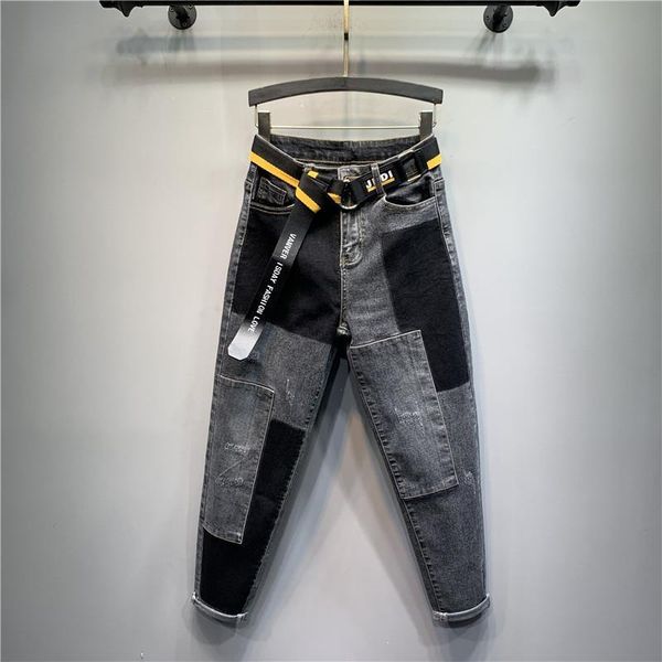 women's jeans female spring autumn washing color contrast patch smoky gray harem pants women full length denim trousers high waist, Blue
women's jeans female spring autumn washing color contrast patch smoky gray harem pants women full length denim trousers high waist, Blue