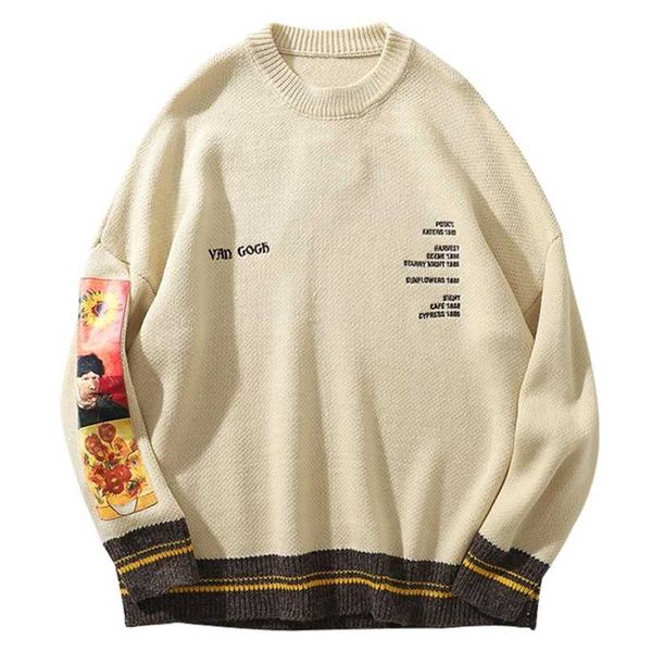 lacible hip hop sweater pullover men van gogh painting embroidery knitted sweater harajuku streetwear casual pullover 211008, White;black
lacible hip hop sweater pullover men van gogh painting embroidery knitted sweater harajuku streetwear casual pullover 211008, White;black