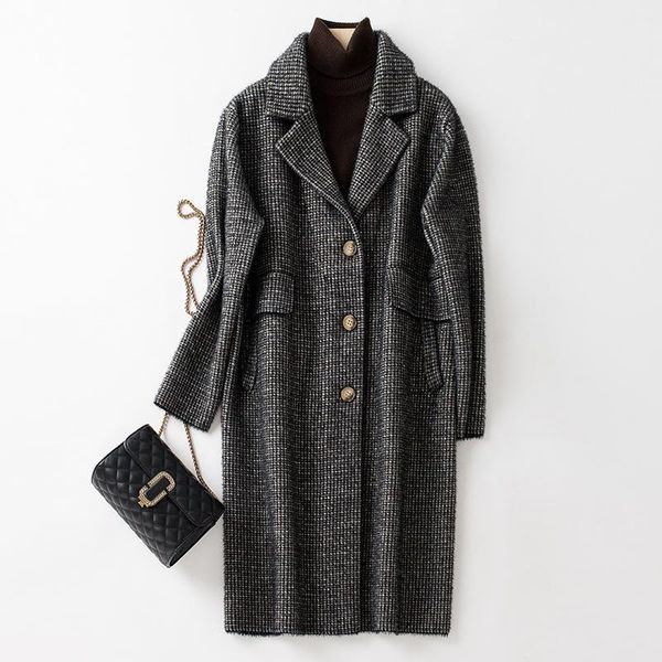 women's wool & blends solid color woolen coat mid-length lapel slim fashion trend spring -selling plus size, Black
women's wool & blends solid color woolen coat mid-length lapel slim fashion trend spring -selling plus size, Black