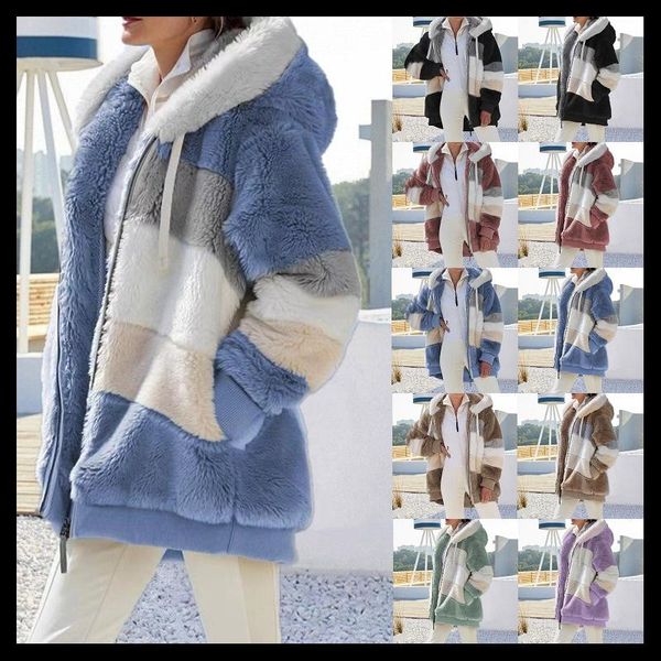 women's wool & blends europe and the united states 2021 autumn winter warm fashion patchwork zipper pocket hooded loose jacket women co, Black
women's wool & blends europe and the united states 2021 autumn winter warm fashion patchwork zipper pocket hooded loose jacket women co, Black