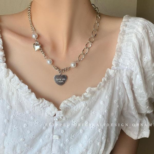 chokers korean fashion heart pendant necklace women splicing cuban chain cute pearl choker jewelry collar 2021 love you more gift, Golden;silver
chokers korean fashion heart pendant necklace women splicing cuban chain cute pearl choker jewelry collar 2021 love you more gift, Golden;silver