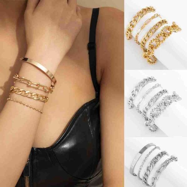 link, chain twist bracelet four-piece personality punk metal aluminum trendy women's suit alloy hand jewelry, Black
link, chain twist bracelet four-piece personality punk metal aluminum trendy women's suit alloy hand jewelry, Black