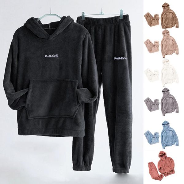 women's two piece pants winter warm women pajamas set flannel homewear sweatshirt hoodies thick female sleepwear plush pyjamas suit, White
women's two piece pants winter warm women pajamas set flannel homewear sweatshirt hoodies thick female sleepwear plush pyjamas suit, White