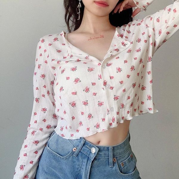 women's t-shirt long-sleeved thin cardigan spring and summer sweet floral loose single-breasted female with, White
women's t-shirt long-sleeved thin cardigan spring and summer sweet floral loose single-breasted female with, White