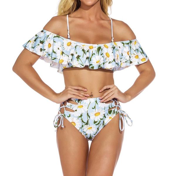 women's swimwear 2pcs women swimsuits bikini set push-up padded high waist floral print ruffle bandage thong beachwear 2021, White;black
women's swimwear 2pcs women swimsuits bikini set push-up padded high waist floral print ruffle bandage thong beachwear 2021, White;black