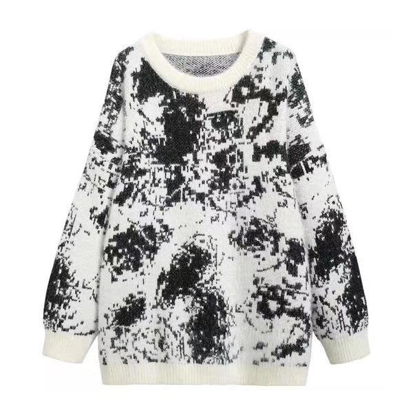 women long sweater knitted pullovers sleeve black white geometric loose winter m0068 210514, White;black
women long sweater knitted pullovers sleeve black white geometric loose winter m0068 210514, White;black
