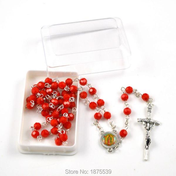 fashion 6 mm red crystal bead rosary with case our lady of guadalupe center and pope cross chains, Silver
fashion 6 mm red crystal bead rosary with case our lady of guadalupe center and pope cross chains, Silver