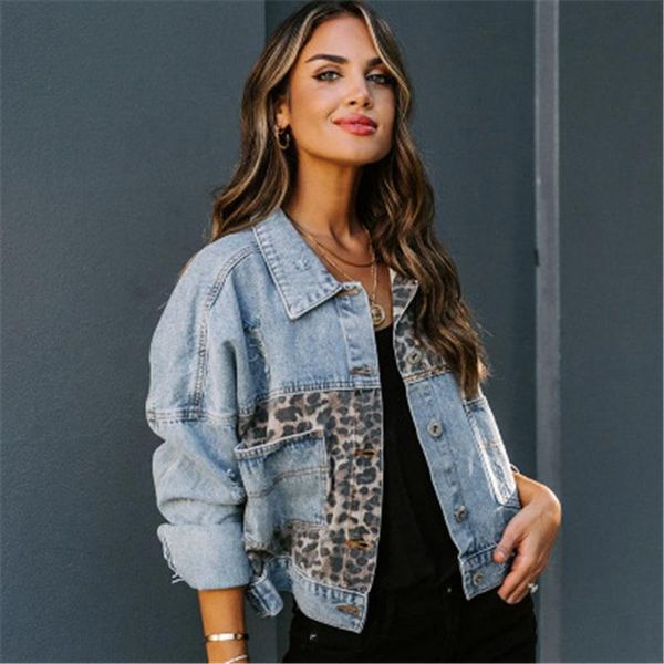 womens leopard splicing denim jackets fashion trend long sleeve cardigan button jean coats designer female winter casual slim outerwears, Black;brown
womens leopard splicing denim jackets fashion trend long sleeve cardigan button jean coats designer female winter casual slim outerwears, Black;brown