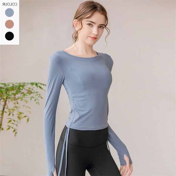 new sports women's drawstring exposed navel tight yoga clothes t-shirt outer wear running training long sleeve fitness women
new sports women's drawstring exposed navel tight yoga clothes t-shirt outer wear running training long sleeve fitness women