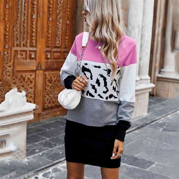 fashion leopard knit sweater autumn winter bag hip slim knitted dress women's woolen full o-neck pullovers 210508, Black;gray 
fashion leopard knit sweater autumn winter bag hip slim knitted dress women's woolen full o-neck pullovers 210508, Black;gray