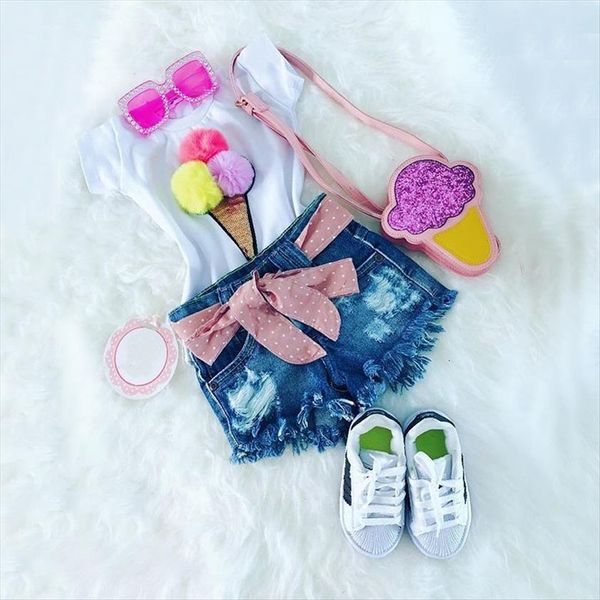 1 6years fashion kids girls summer clothing sets 3d ice cream print t shirts bowknot ripped hole denim shorts, White
1 6years fashion kids girls summer clothing sets 3d ice cream print t shirts bowknot ripped hole denim shorts, White