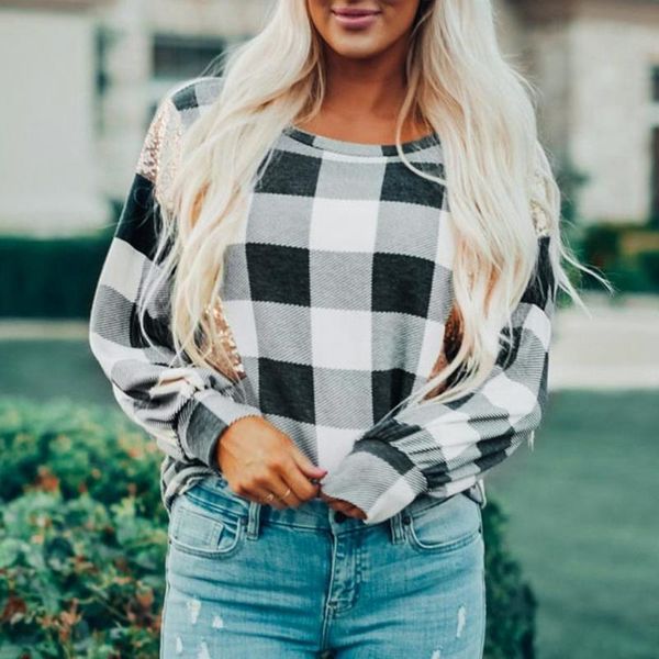 blouse femme boho clothing fashion women long sleeve sequins splicing plaid o neck casual blusas femininas elegant women's blouses & s, White
blouse femme boho clothing fashion women long sleeve sequins splicing plaid o neck casual blusas femininas elegant women's blouses & s, White