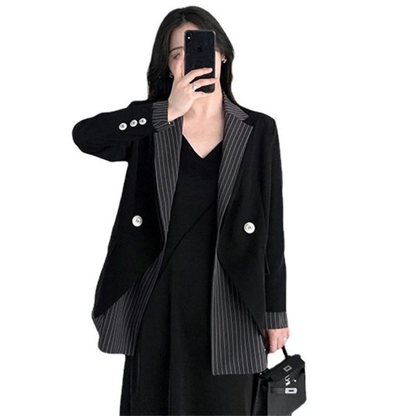 black suit striped jacket women 2021 spring autumn fashion korean version casual blouse fake two long sleeves coat female lr1194 women', Black;brown
black suit striped jacket women 2021 spring autumn fashion korean version casual blouse fake two long sleeves coat female lr1194 women', Black;brown