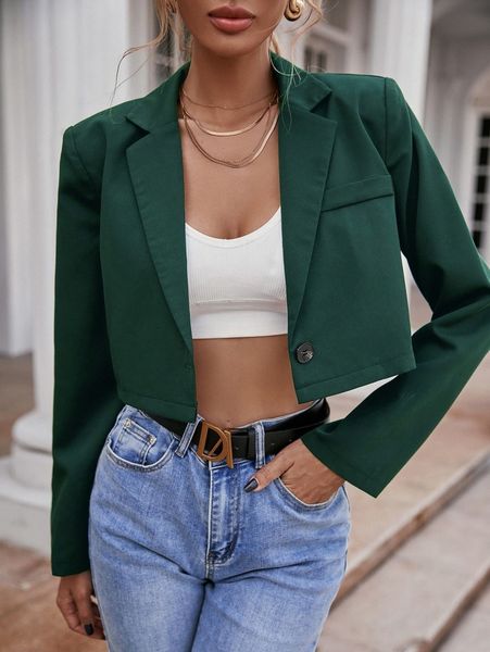 solid lapel crop blazer l0bd#, White;black