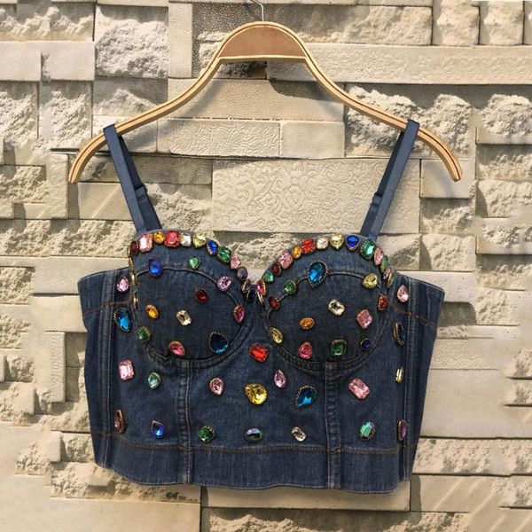women's tanks & camis colorful big rhinestones denim women summer crystal corset vintage short bralette, White
women's tanks & camis colorful big rhinestones denim women summer crystal corset vintage short bralette, White