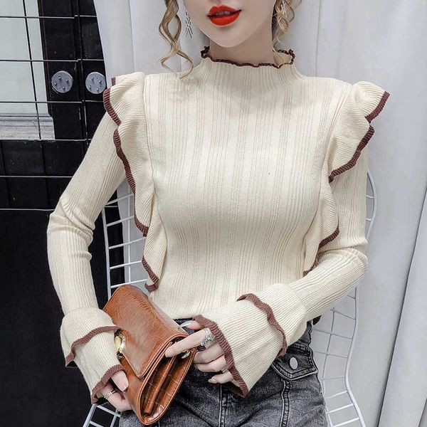 women's sweaters autumn ruffle knitted sweater o-neck women clothes long sleeve slim base shirt korean fashion pullover vhd6, White;black
women's sweaters autumn ruffle knitted sweater o-neck women clothes long sleeve slim base shirt korean fashion pullover vhd6, White;black