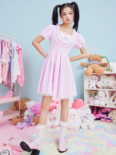 romwe gingham contrast lace puff sleeve dress 03zv#, Black;gray
romwe gingham contrast lace puff sleeve dress 03zv#, Black;gray