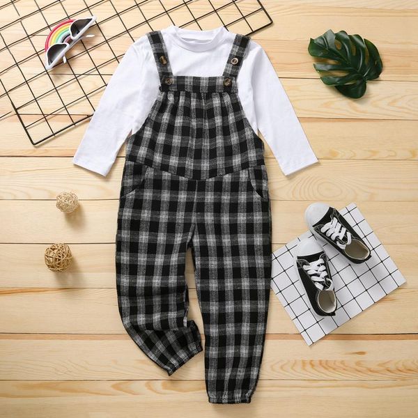 clothing sets 2pcs spring kids girls casual outfits, solid color long sleeves o-neck pullover and plaid printed pattern suspender pants, White
clothing sets 2pcs spring kids girls casual outfits, solid color long sleeves o-neck pullover and plaid printed pattern suspender pants, White