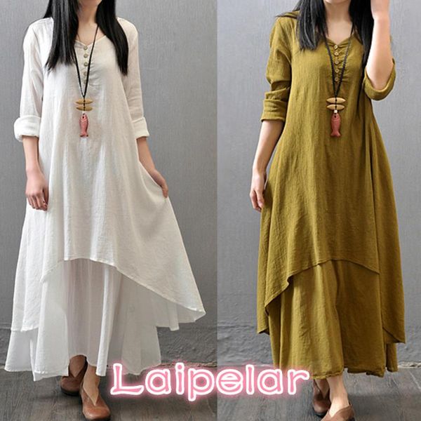 casual dresses spring summer women long cotton linen dress white plus size false two pieces o-neck maxi office loose, Black;gray
casual dresses spring summer women long cotton linen dress white plus size false two pieces o-neck maxi office loose, Black;gray