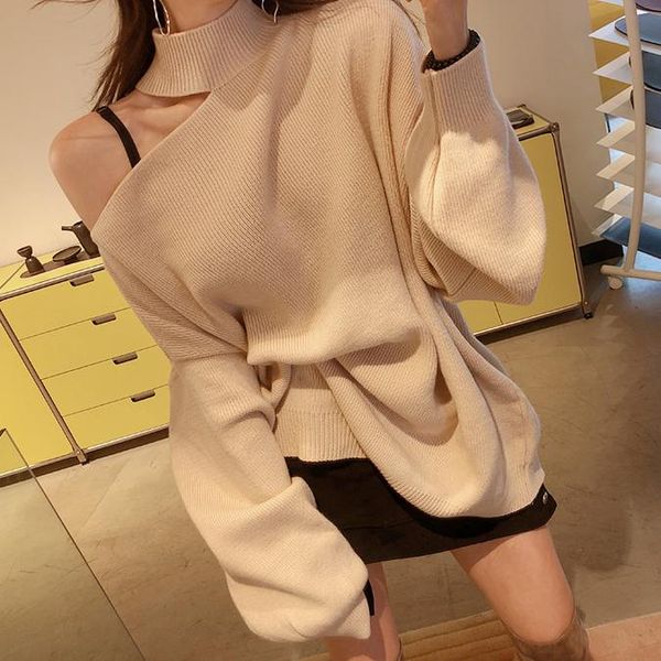 women's sweaters 2021 autumn and winter pullovers sweater korean style off shoulder ladies wild fashion knit s081, White;black
women's sweaters 2021 autumn and winter pullovers sweater korean style off shoulder ladies wild fashion knit s081, White;black