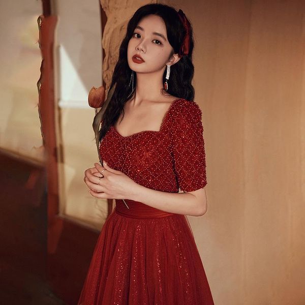 elegant burgundy beading sequin a-line evening gowns bride retro square neck short sleeve prom dresses toast clothing ethnic, Red
elegant burgundy beading sequin a-line evening gowns bride retro square neck short sleeve prom dresses toast clothing ethnic, Red