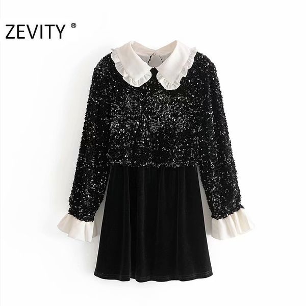 zevity high street women sweet ruffles peter pan collar patchwork sequins mini dress female black velvet casual vestidos ds4583 210419, Black;gray
zevity high street women sweet ruffles peter pan collar patchwork sequins mini dress female black velvet casual vestidos ds4583 210419, Black;gray