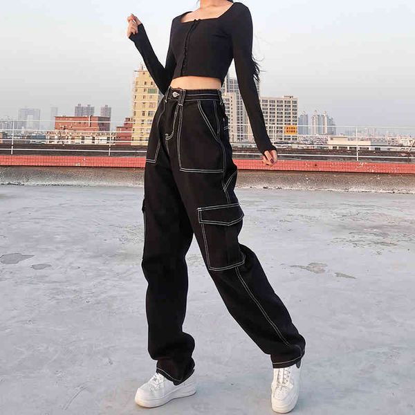 woman cargo pants female high waist loose straight pockets patchwork denim trousers safari style jeans spring trend 210517, Blue
woman cargo pants female high waist loose straight pockets patchwork denim trousers safari style jeans spring trend 210517, Blue