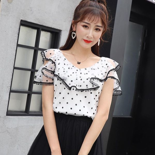 women's blouses & shirts chiffon blouse ruffles dot blusas mujer de moda designer fashion brand summer women ladies v-neck vetement fe, White
women's blouses & shirts chiffon blouse ruffles dot blusas mujer de moda designer fashion brand summer women ladies v-neck vetement fe, White