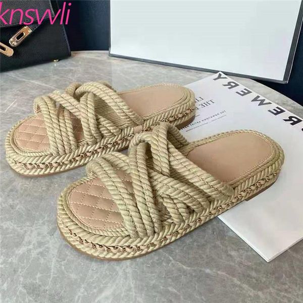 thick sole slippers women rope braided chain studded flats mules woman casual beach shoes ladies platform sandals, Black
thick sole slippers women rope braided chain studded flats mules woman casual beach shoes ladies platform sandals, Black