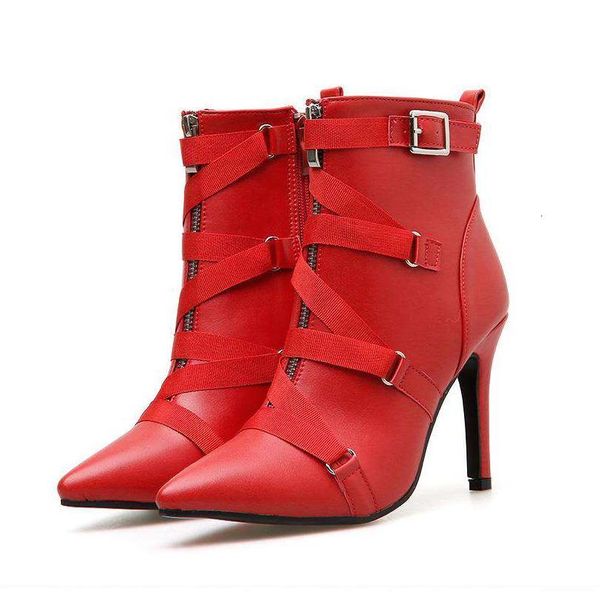 red booties high heels cross strap mid zip pointed toe ankle boots winter shoes size 35 to 40, Black
red booties high heels cross strap mid zip pointed toe ankle boots winter shoes size 35 to 40, Black