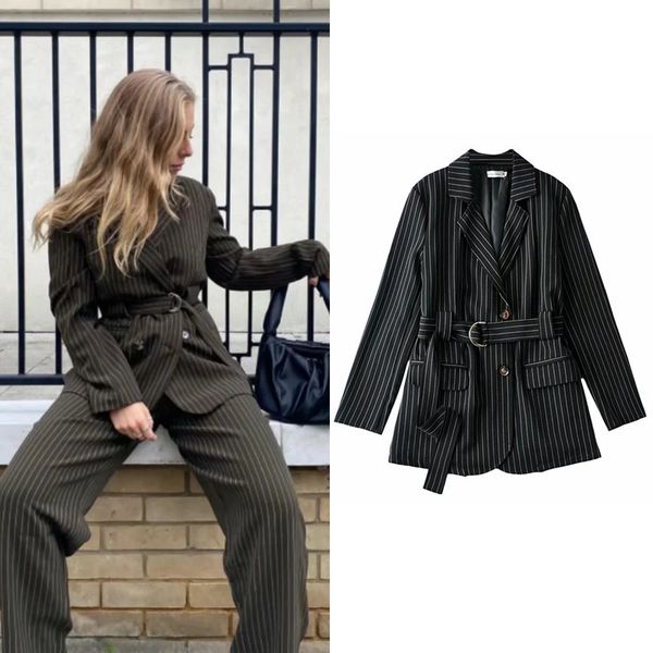 exquisite high-end suit autumn women's mid long temperament fashion stripe belt waist slim casual blazer coat, White;black
exquisite high-end suit autumn women's mid long temperament fashion stripe belt waist slim casual blazer coat, White;black