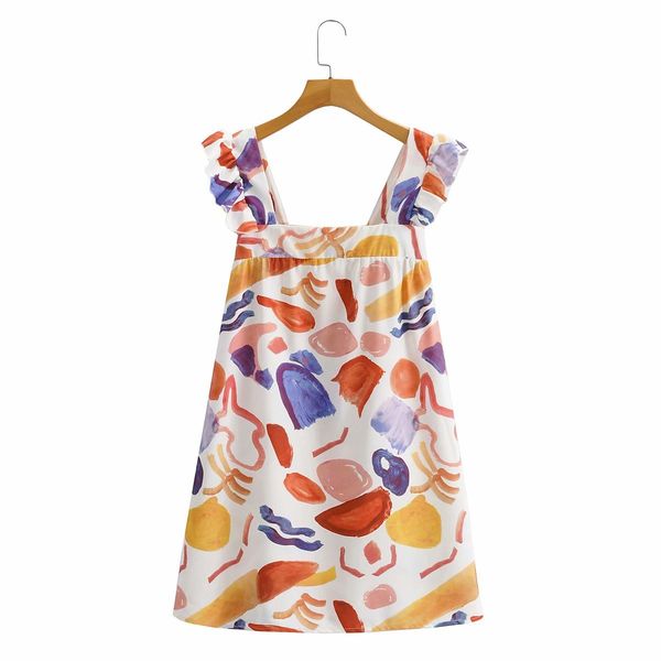 women square neck ruffled flying sleeves dress vintage flower print backless chic female mini dresses 210507, Black;gray
women square neck ruffled flying sleeves dress vintage flower print backless chic female mini dresses 210507, Black;gray