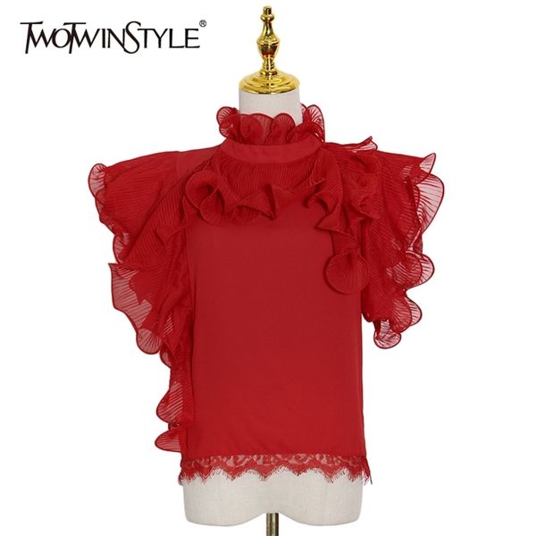 elegant solid shirt for women stand collar short sleeve patchwork ruffle black blouse femael fashion clothing 210524, White
elegant solid shirt for women stand collar short sleeve patchwork ruffle black blouse femael fashion clothing 210524, White