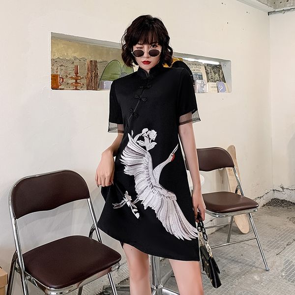 black cheongsam dress embroidery crane sundress short sleeve qipao dress midi formal dress girls elegant chinese dresses 11340, Red
black cheongsam dress embroidery crane sundress short sleeve qipao dress midi formal dress girls elegant chinese dresses 11340, Red